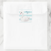 White Swan Elegant Script Blue Bedankt Vierkante Sticker (Tas)