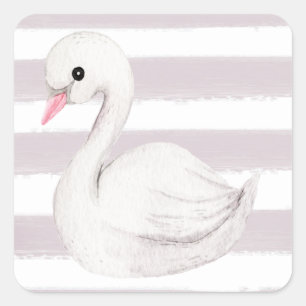 White Swan Elegant Script Paars Stripe Vierkante Sticker