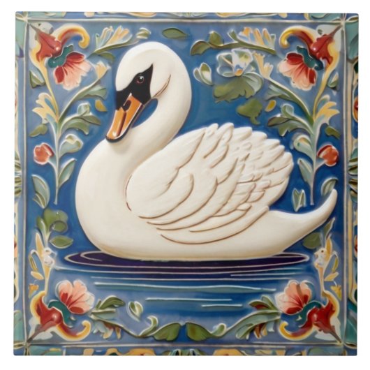 White Swan Europese Folk Animal Bird Art Tegeltje (Voorkant)