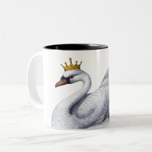 White Swan met Gold Crown Tweekleurige Koffiemok