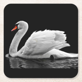White Swan op Lake Vierkante Kartonnen Onderzetter
