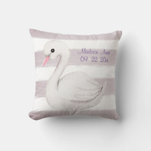 White Swan Paars Script Personalize Girl Birth Kussen