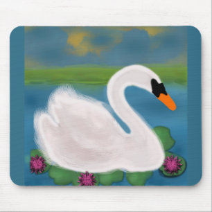 White Swan Painting Mousepad Muismat