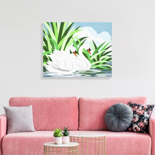 White Swan Pair Art Prints (Insitu (Woonkamer))