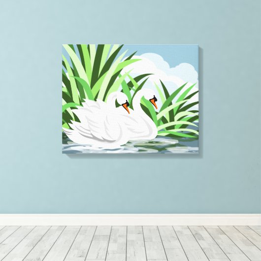 White Swan Pair Art Prints (Insitu (Houten vloer))