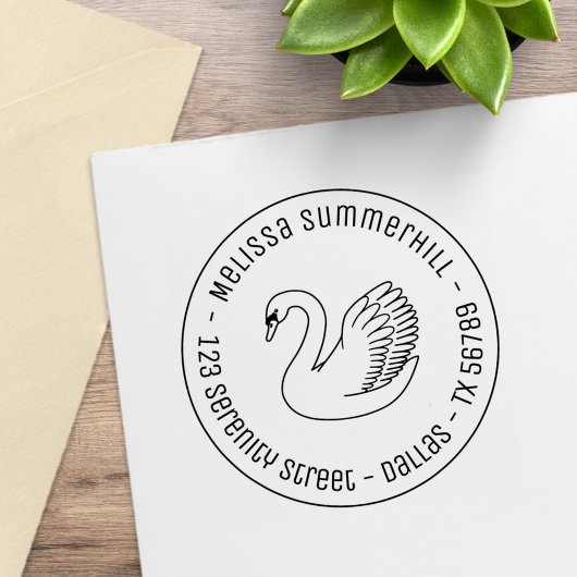 White Swan Round Address Rubberstempel