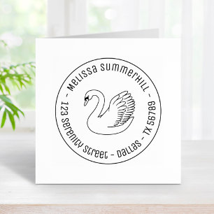 White Swan Round Address Rubberstempel
