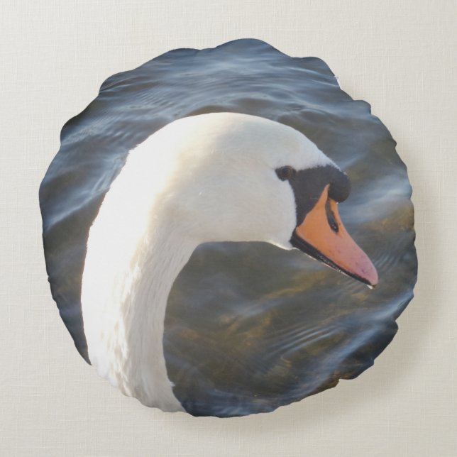 White Swan Round Pillow Rond Kussen (Achterkant)
