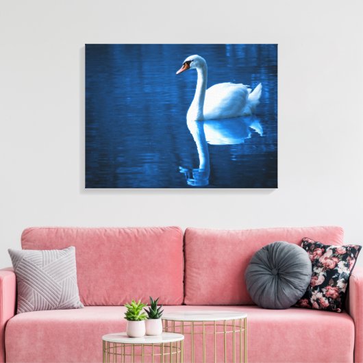White Swan Swimming in a Lake Canvas Print (Insitu (Woonkamer))