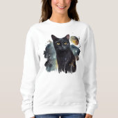 White Sweatshirt with Black Cat and Watercolor  (Devant)