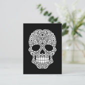White Swirling Sugar Skull on Black Briefkaart (Staand voorkant)