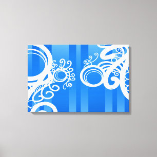 White Swirls Art Nouveau en Blue Chic Stripes Canvas Afdruk