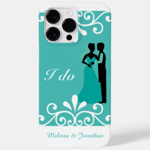 White Swirls Bride Groom Blauwgroen Elegant Weddin Case-Mate iPhone 14 Pro Max Hoesje