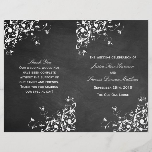 White Swirls on Chalkboard Wedding Bi-Fold Program (Voorkant)