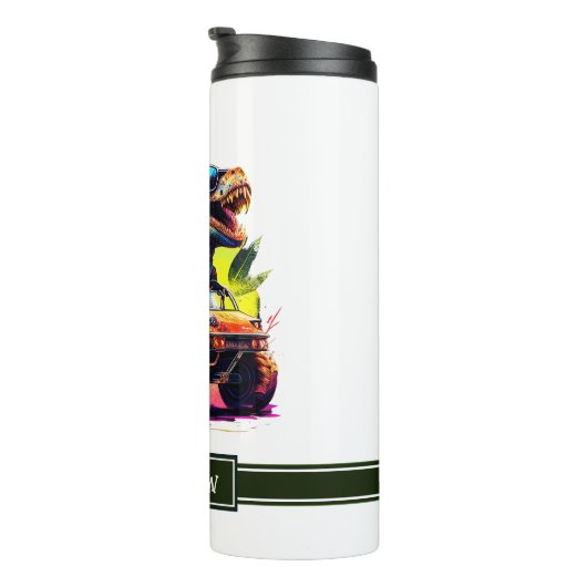 White T-Rex Riding Monster Truck Dinosaur Name Thermosbeker (Geroteerd rechts)