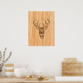 White Tail Buck Deer Head Wood Graanstijl Poster (Keuken)