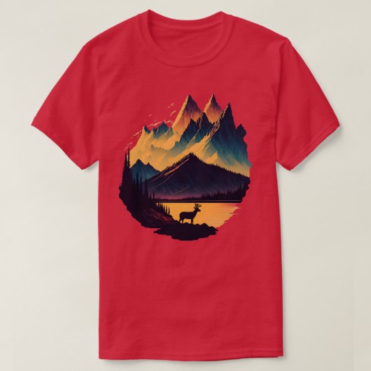White Tail Deer Buck Sunset Mountain T-shirt (Design voorkant)