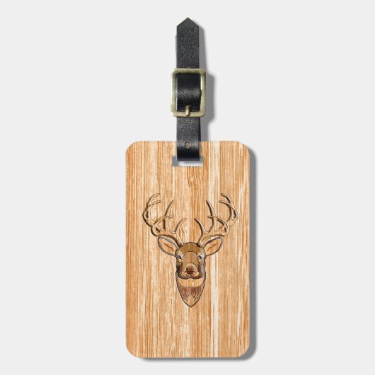 White Tail Deer Head Blond Wood Graanstijl Bagagelabel (Voorkant verticaal)