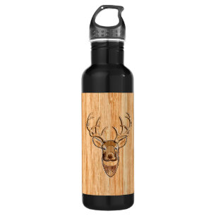 White Tail Deer Head Blond Wood Graanstijl Waterfles