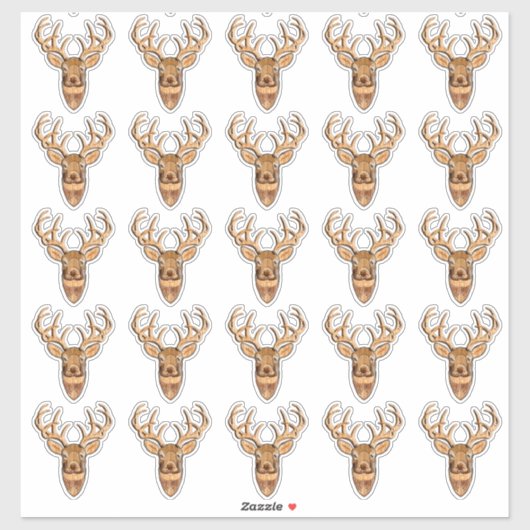 White Tail Deer Head-houtstijl Sticker (Vel)