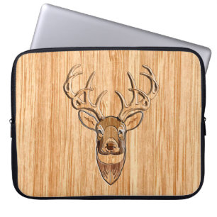 White Tail Deer Head Wood Graanstijl Laptop Sleeve
