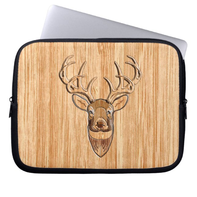 White Tail Deer Head Wood Graanstijl Laptop Sleeve (Voorkant)