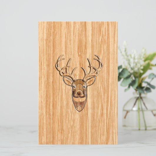 White Tail Deer Head Wood Grain Background Briefpapier (Staand voorkant)
