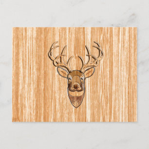 White Tail Deer Head Wood Grain Design Briefkaart