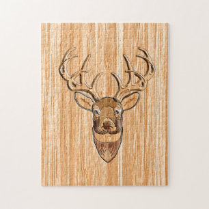 White Tail Deer Head Wood Grain Design Legpuzzel