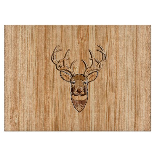 White Tail Deer Head Wood Grain Design Snijplank (Voorkant)