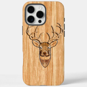 White Tail Deer Head Wood Grain Style Decor iPhone 16 Pro Max Hoesje
