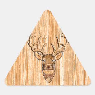 White Tail Deer Head Wood Inlay Grain Stijl Driehoek Sticker