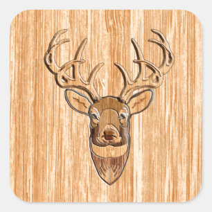White Tail Deer Head Wood Inlay Grain Stijl Vierkante Sticker