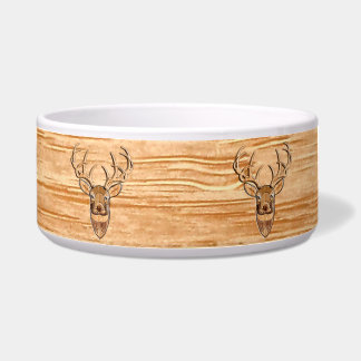 White Tail Deer Head Wood Inlay Grain Stijl Voerbakje