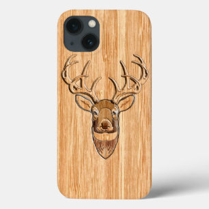 White Tail Deer Head Wood Inlay Grain Style Decor iPhone 13 Hoesje