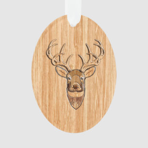 White Tail Deer Head Wood Inlay Grain Style Decor Ornament