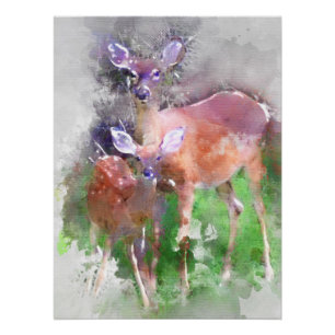 White Tail Deer in Waterverf Perfect Poster