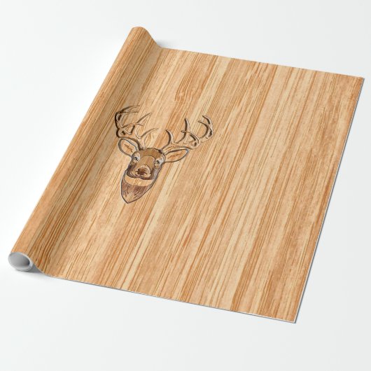 White Tail Deer Wood Grain Style Grafisch Cadeaupapier (Uitgerold)