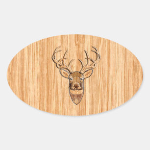 White Tail Deer Wood Grain Style Grafisch Ovale Sticker