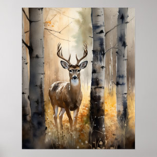 White Tail Deer Woodland Animal Art Print poster