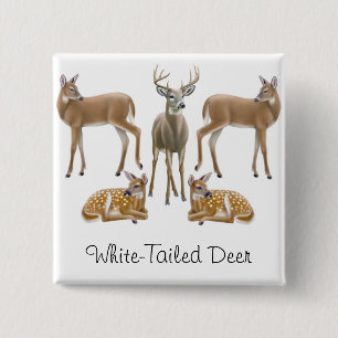 White Tailed Deer Pin Vierkante Button 5,1 Cm