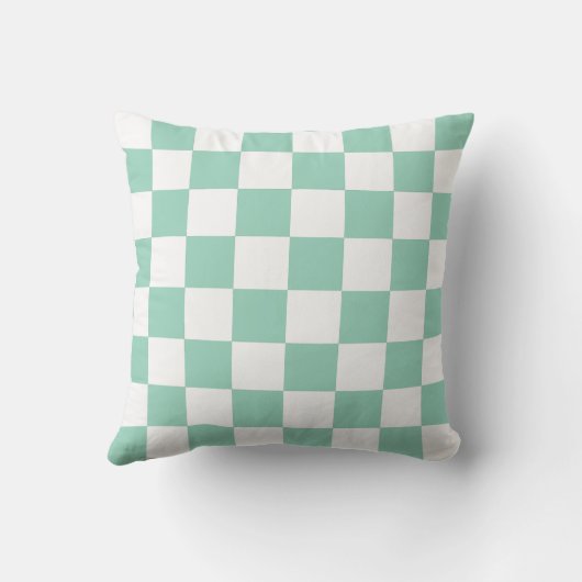 White & Teal Checkerboard Pattern Throw Pillow Kussen (Achterkant)