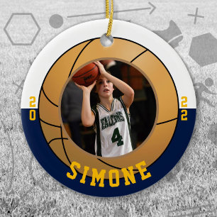 White Team Colors van de Basketball Navy Keramisch Ornament