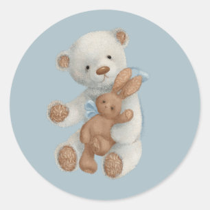 White Teddy Bear met konijnenkast Klassieke Ronde  Ronde Sticker