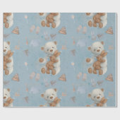White Teddy Bear Wild One Year Wrapping Paper Cadeaupapier (Vlak)