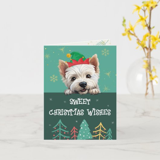  White Terrier Christmas Wenskaart Kaart (Gele Bloem)