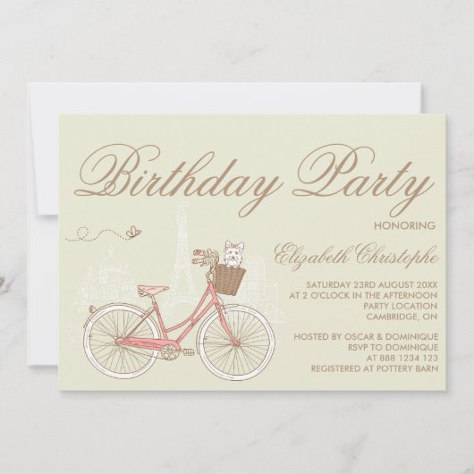 White Terrier sur Pink Bicycle Invitation Annivers (Devant)