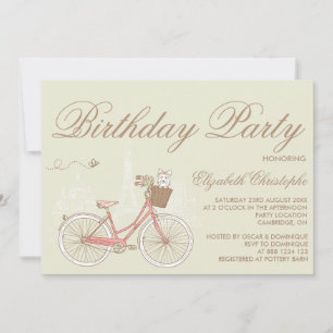 White Terrier sur Pink Bicycle Invitation Annivers