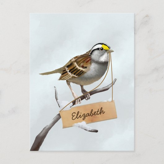 White Throated Sparrow Pas Naam aan Briefkaart (Voorkant)