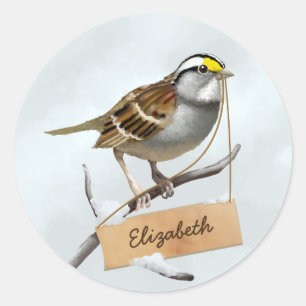 White Throated Sparrow past Naam aan Ronde Sticker